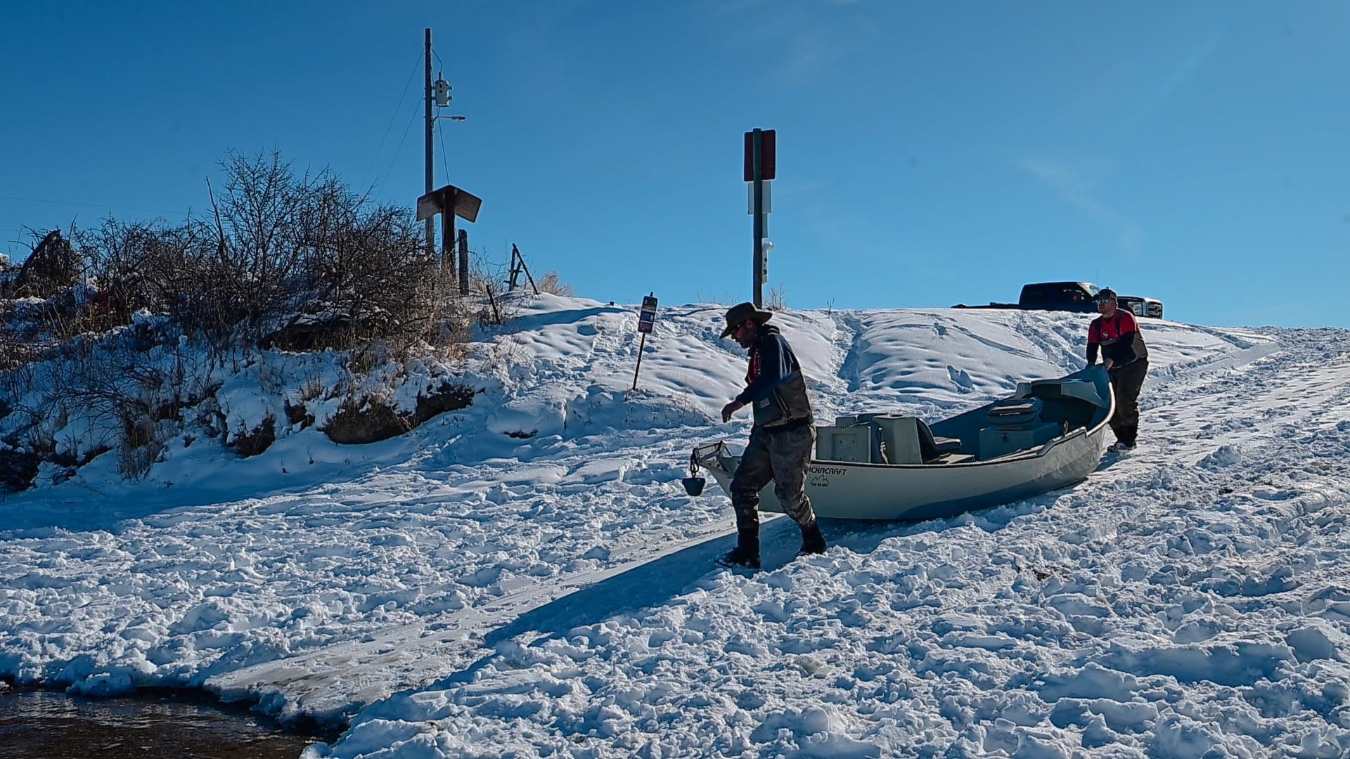 Bighorn River Boat Ramp with Snow
