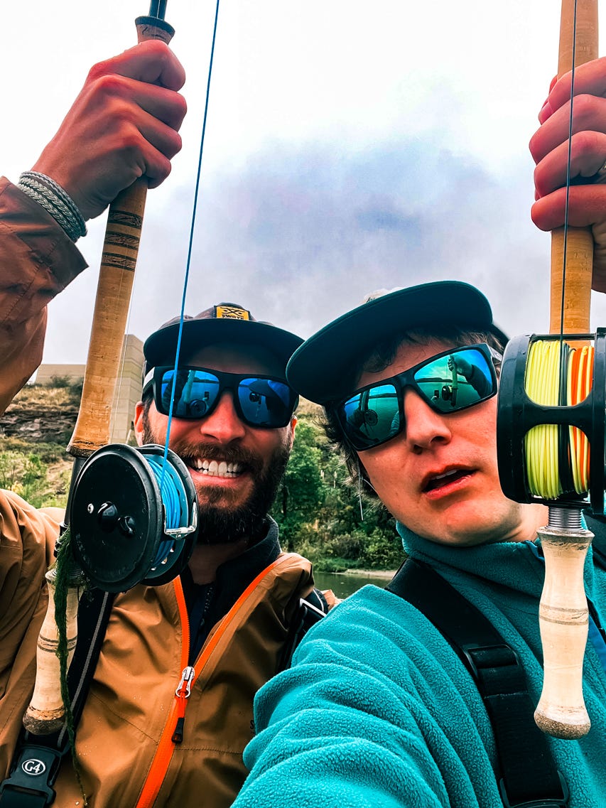 Two Fly Project men with the Saga Spey Rod in their hands and big smiles on their faces.